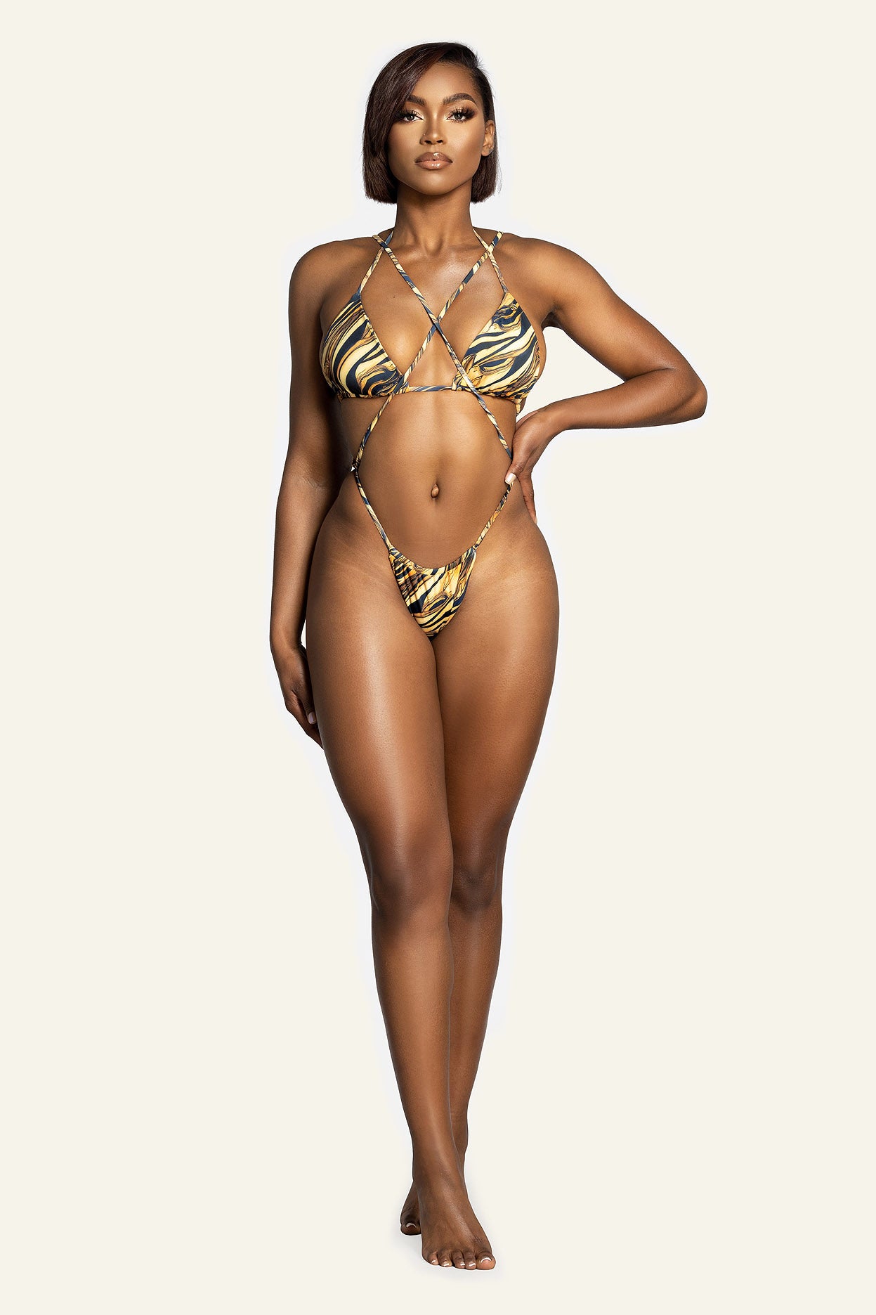 Biquíni Zia Amarelo Preto Wave (Thong)